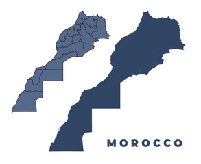 Morocco flat and outline vector map set