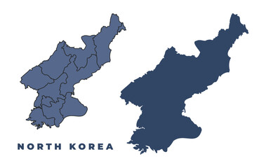 Fototapeta premium North Korea flat and outline vector map set
