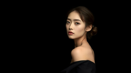 Naklejka premium Serene beauty portrait of a woman with minimalist aesthetic design