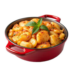 Frying pan with food, transparent background