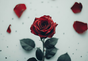 A vibrant bouquet of red roses elegantly arranged on a clean white background, offering ample space for personalized messages or designs.