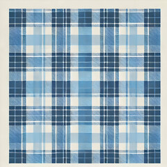 Seamless Blue Plaid Fabric Pattern with Classic Checkered Design