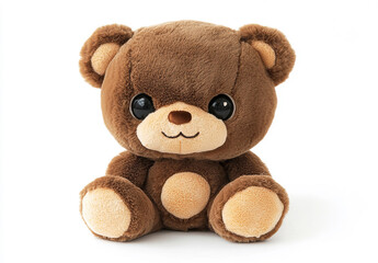 Fototapeta premium A cuddly brown teddy bear toy isolated against a white background, radiating warmth and charm.