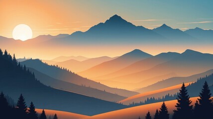 Obraz premium Sunset Over Mountain Range