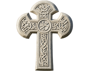 Intricate stone carved Celtic cross featuring detailed patterns and designs, symbolizing heritage and spirituality. beautiful representation of craftsmanship and artistry