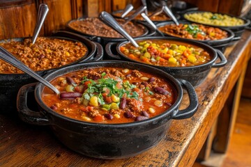 A chili cook-off with a lineup of crock pots at the restaurant