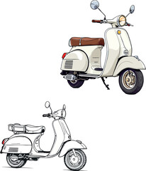 Vsai classic italian scooter in color and line art versions © fiore26