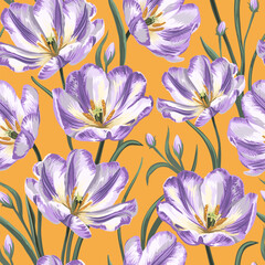 Seamless pattern. Spring flowers on a yellow background. 