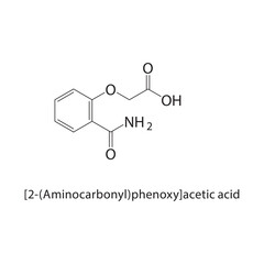 [2-(Aminocarbonyl)phenoxy]- acetic acid skeletal structure.Phenoxyacetic acid derivative compound schematic illustration. Simple diagram, chemical structure.
