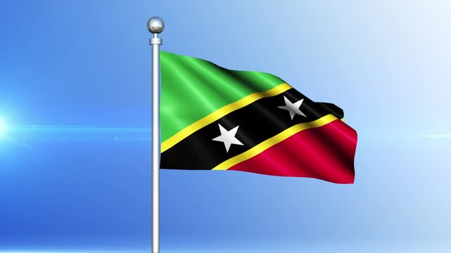 Saint Kitts and Nevis flag waving on a pole seamless loop. Flag of Saint Kitts and Nevis