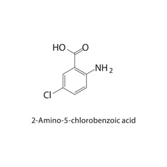 2-Amino-5-chlorobenzoic acid skeletal structure.Aromatic acid compound schematic illustration. Simple diagram, chemical structure.