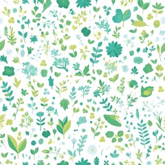 Seamless pattern of foliage in vibrant green and turquoise tones