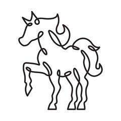Continuous one line drawing horse.Beautiful silhouette of a horse.Line isolated minimal logo.Line art.Not AI.