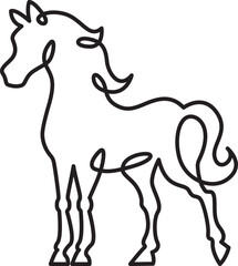 Continuous one line drawing horse.Beautiful silhouette of a horse.Line isolated minimal logo.Line art.Not AI.