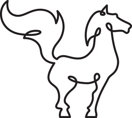 Continuous one line drawing horse.Beautiful silhouette of a horse.Line isolated minimal logo.Line art.Not AI.