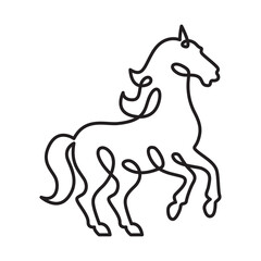 Continuous one line drawing horse.Beautiful silhouette of a horse.Line isolated minimal logo.Line art.Not AI.