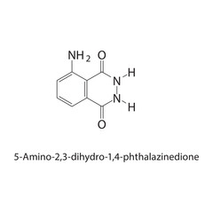 5-Amino-2,3-dihydro-1,4- phthalazinedione skeletal structure.Phthalazine derivative compound schematic illustration. Simple diagram, chemical structure.