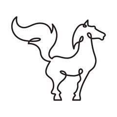 Continuous one line drawing horse.Beautiful silhouette of a horse.Line isolated minimal logo.Line art.Not AI.