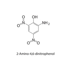 2-Amino-4,6-dinitrophenol skeletal structure.Nitroaromatic compound compound schematic illustration. Simple diagram, chemical structure.