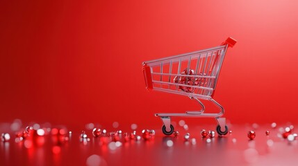shopping cart on red background