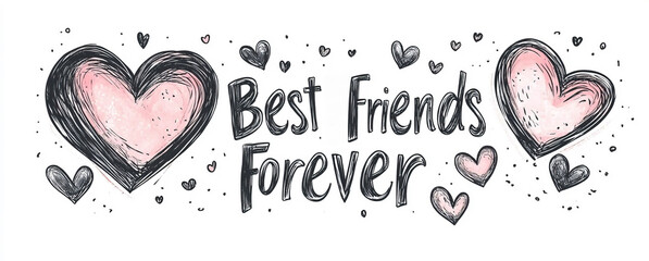 A simple yet stylish Best Friends Forever inscription in bold line art, accentuated by small heart icons, perfect for celebrating friendship.
