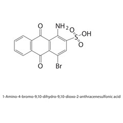 1-Amino-4-bromo-9,10- dihydro-9,10-dioxo-2- anthracenesulfonic acid skeletal structure.Anthraquinone compound schematic illustration. Simple diagram, chemical structure.