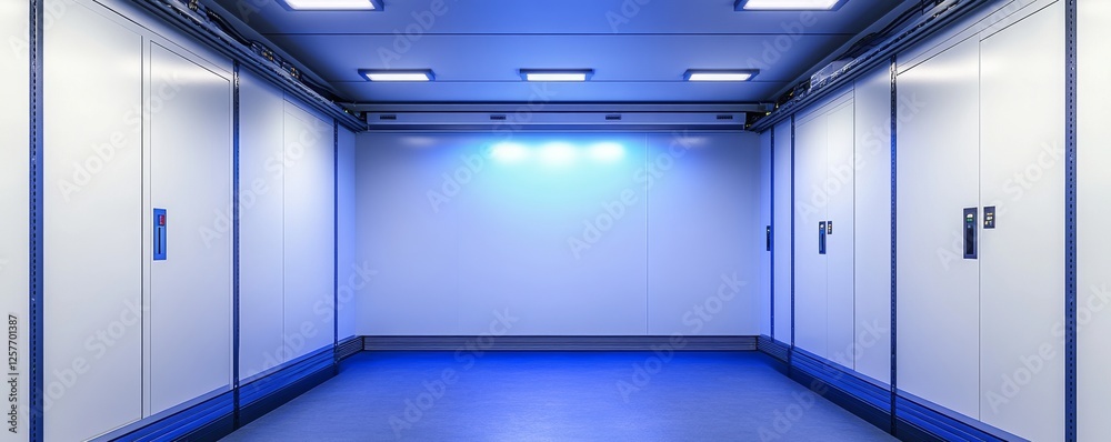 Poster data center for server racks. cloud backup service. 3d rendering