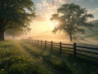 Obraz premium Misty Morning in the Countryside