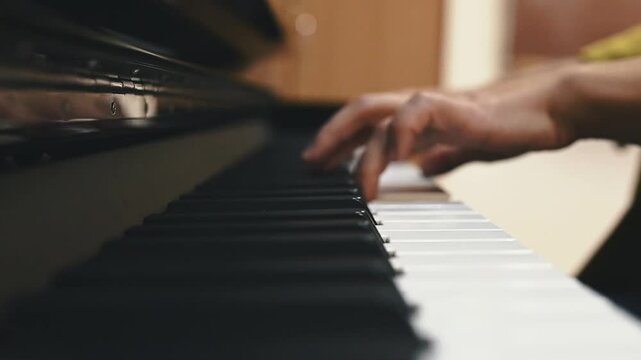  fingers move effortlessly, creating a beautiful connection between musician and instrument hands of a pianist close-up Passionate musician pursues her dreams, striving for perfection with every note