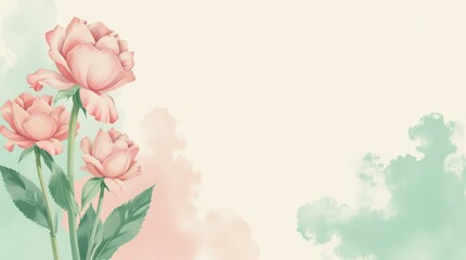 Fototapeta premium Soft Pink Roses Bloom Against a Pastel Background Creating a Serene Atmosphere