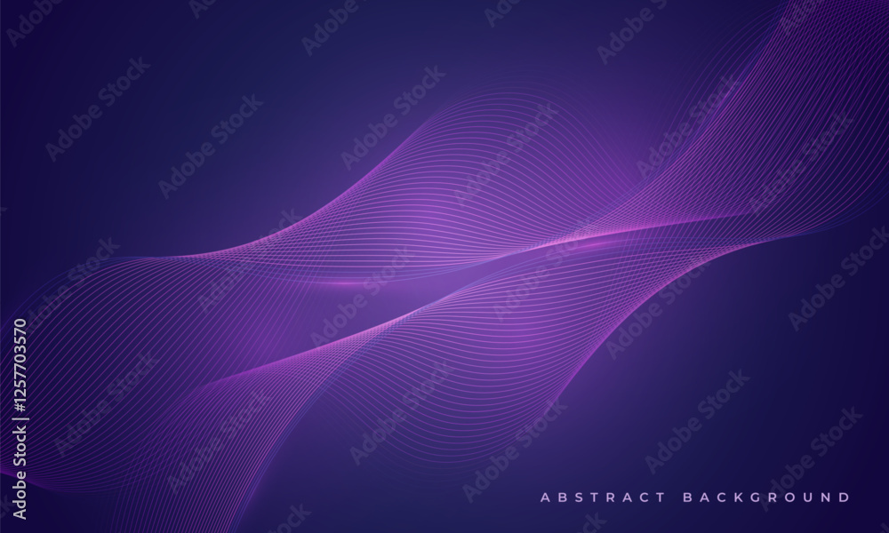 Poster dark purple abstract background with glowing blue wavy lines. dark violet technology vector illustra