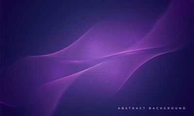 Dark purple abstract background with glowing blue wavy lines. Dark violet technology vector illustration with striped wave lines