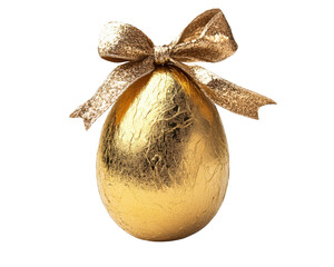 shiny golden Easter egg wrapped in foil, adorned with decorative bow, symbolizes celebration and joy during festive season