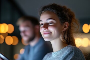 young woman smiling with blurred background