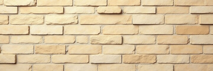 Obraz premium Beige stone brick wall, textured background Panoramic view , rustic, construction, white