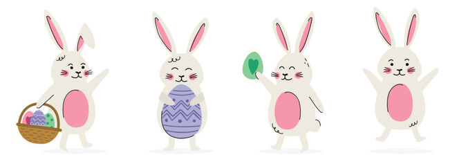 Cute Easter bunny. Collection of icon in cartoon style. Vector illustration