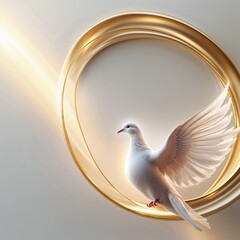 White Bird In Mid-Flight Surrounded By Golden Circles With Soft Light Backgrounds and Textures for a Serene Mood and Visual Appeal, Featuring Decorative Elements for Creative Design and Artistic