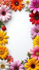 Flower Arrangement in Vibrant Colors Framing a Blank Space for Creative Use