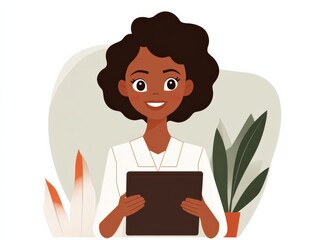 woman holding a tablet