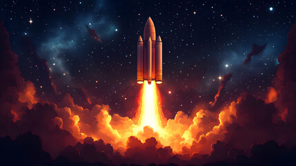 Obraz premium Rocket Launch Night Sky Cosmic Exploration