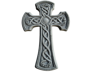 stone carved Celtic cross featuring intricate patterns and designs, symbolizing heritage and spirituality. This artistic piece showcases detailed craftsmanship and cultural significance