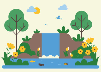 Fototapeta premium Flourishing Earth Day Ecosystem: Waterfall Paradise life green birds world nature