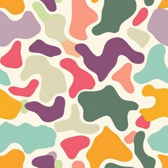 Doodle camouflage simple minimal shapes cartoon abstract cute seamless pattern pastel colors bold lines smooth edges flat design print seamless pattern