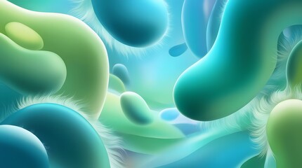 3D abstract background with wave shapes in neon green and blue, green and blue background