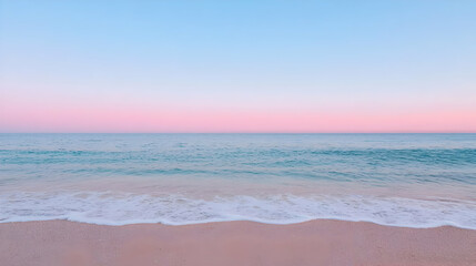 Fototapeta premium Peaceful ocean sunset, sandy beach; serene landscape for travel brochures