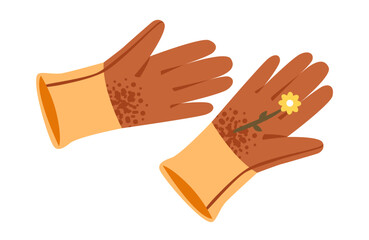 Spring gardening. Gloves with flower. Eco-friendly, farming, and seasonal flat vector illustration.
