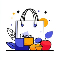 Fototapeta premium Shopping Bag with Gifts and Healthy Food