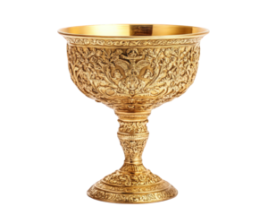 beautifully crafted golden chalice featuring intricate designs and ornate details, symbolizing sacredness and artistry. This religious artifact is perfect for ceremonial use
