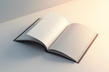 A 3D rendering of a softcover book, showcasing its empty curved pages, smooth cover. Mockups