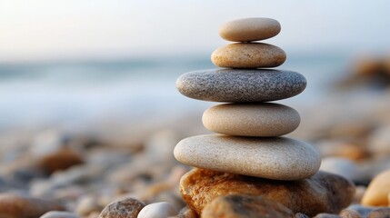 Balancing wealth with savings stacked stones on a beach nature view